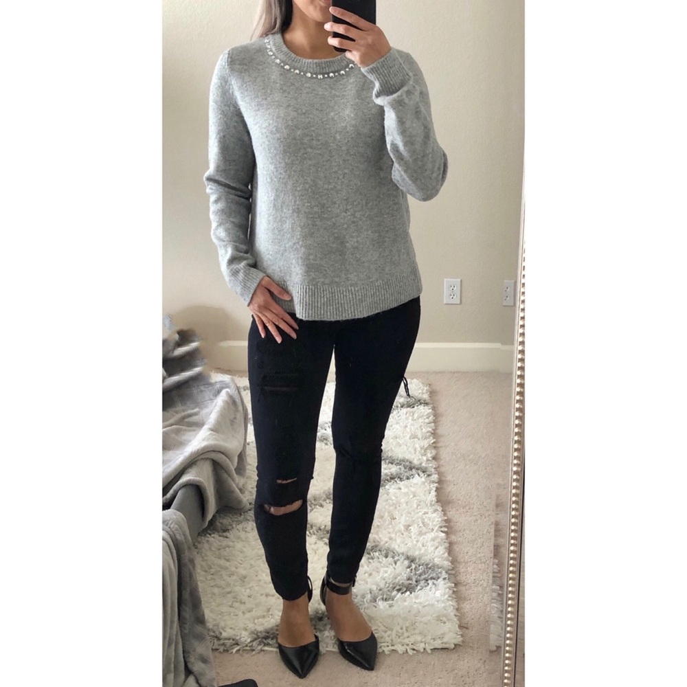H&M Light Grey Crew Neck Sweater w/Embellishments